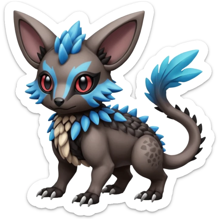 Cute cool realistic colorful exotic Trico-Protogen-Fakémon-Pokémon-Vernid-Fionbri-hybrid-creature dark (full body) sticker