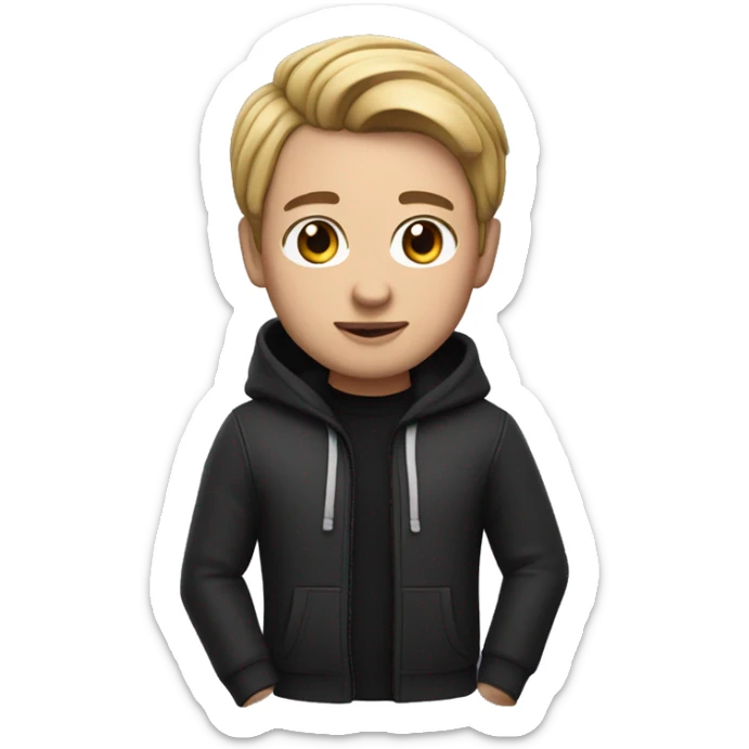 memoji for a character named Nolan, medum skin, black hoodie sticker
