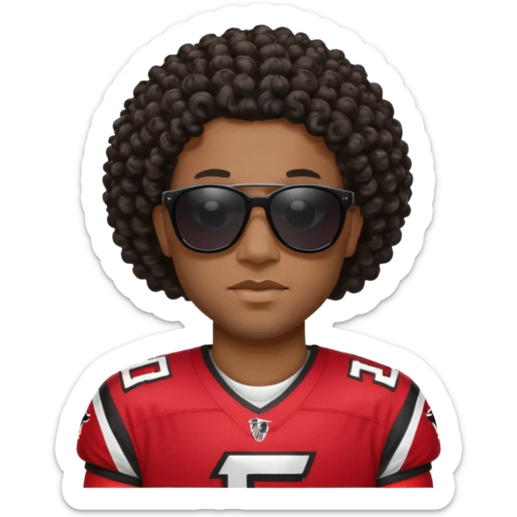 Black man with black sunglasses and curly hair in Atlanta falcons jersey sticker
