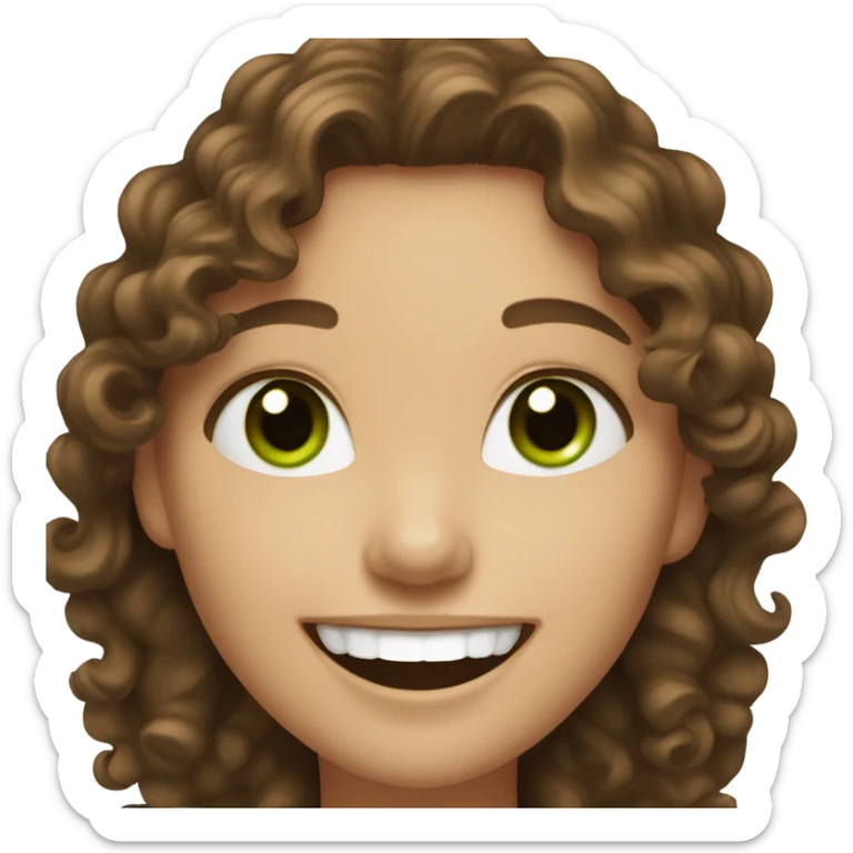 fair skinned woman with curly brown hair and green eyes laughing sticker