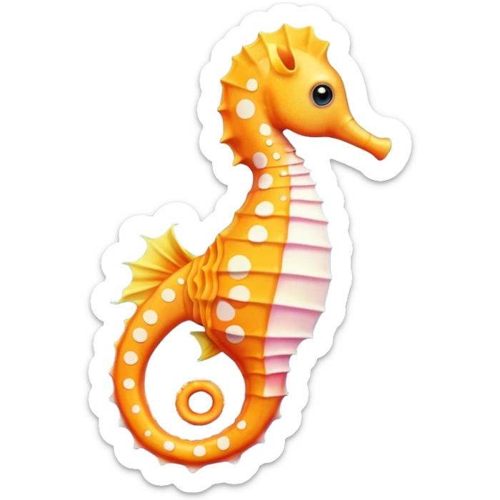 olorful cartoon-style seahorse. 🪸

It’s primarily orange with yellow and white spots along its body. The seahorse has a large blue eye, a curled tail, and a pinkish fin on its back. Its design is cute and stylized—similar to what you’d find in children’s illustrations, stickers, or emoji-like art sticker