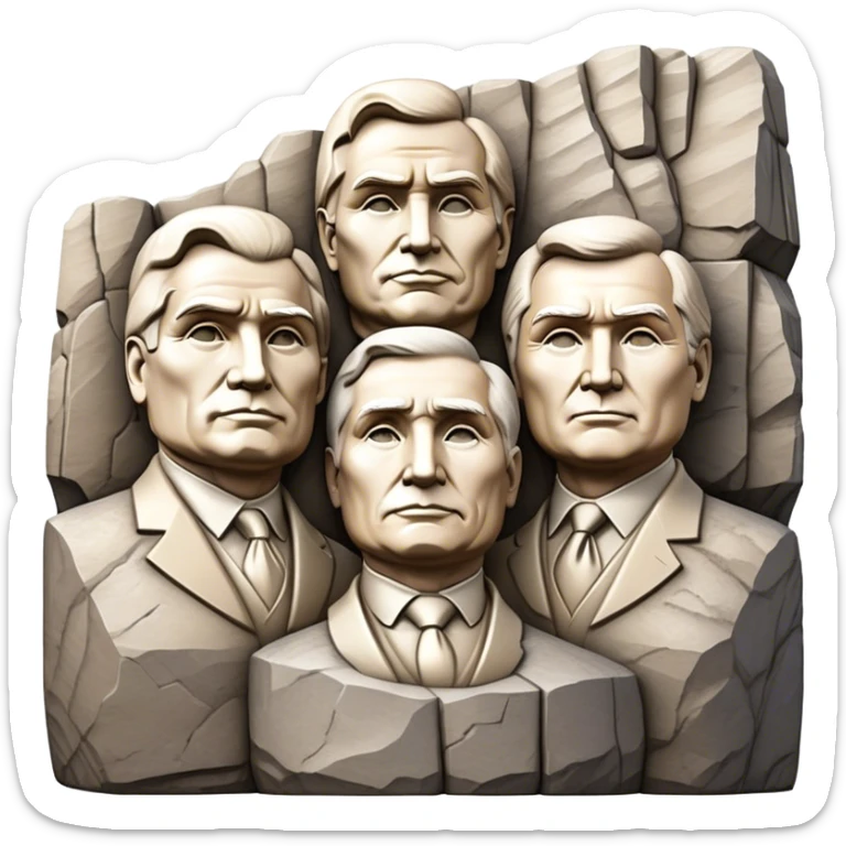 Cinematic Realistic Mount Rushmore Landmark Emoji, featuring the carved faces of four U.S. presidents, etched into the granite mountainside with dramatic lighting accentuating the rock textures. sticker