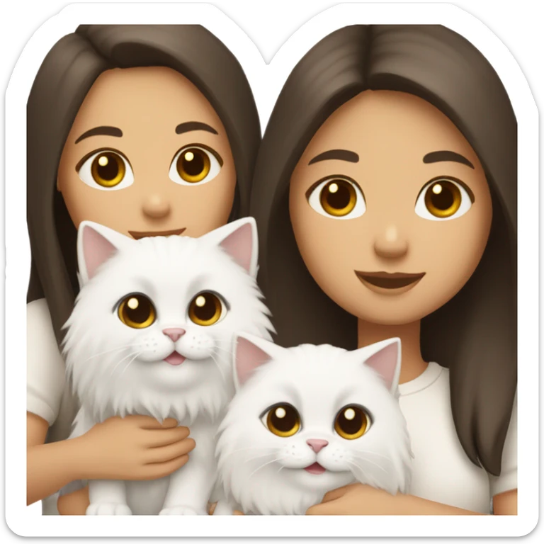 Dark brown straight hair girl with holding two fluffy Siberian white cat  sticker