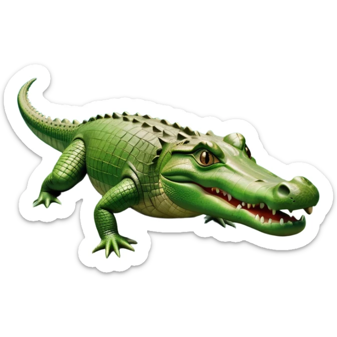cinematic-crocodile-realistic-full-body-on all fours-emoji,-massive-scaled-body-partially-submerged-in-shallow-water,-head-tilted-dramatically,-rough-green-and-brown-hide-textured-with-deep-ridges,-simplified-yet-realistic-focused-features, head held high sticker