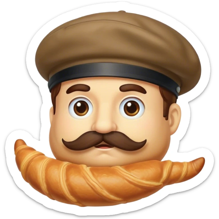 Croissant in french hat and with french moustache sticker