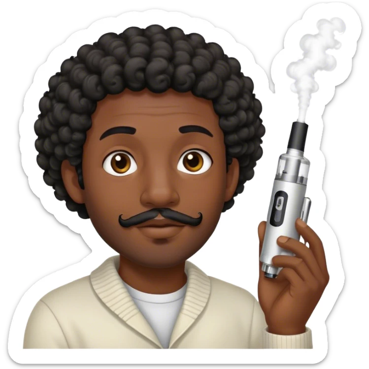 dark black guy short curly hair facial hair holding vape sticker