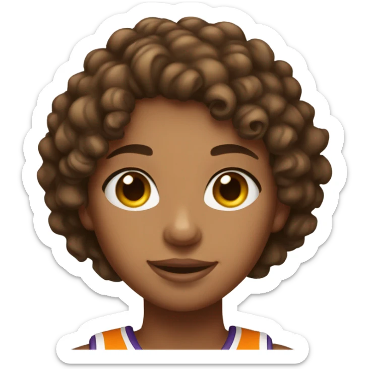 Basketball girl with curly short brown hair and brown eyes and she’s tan sticker