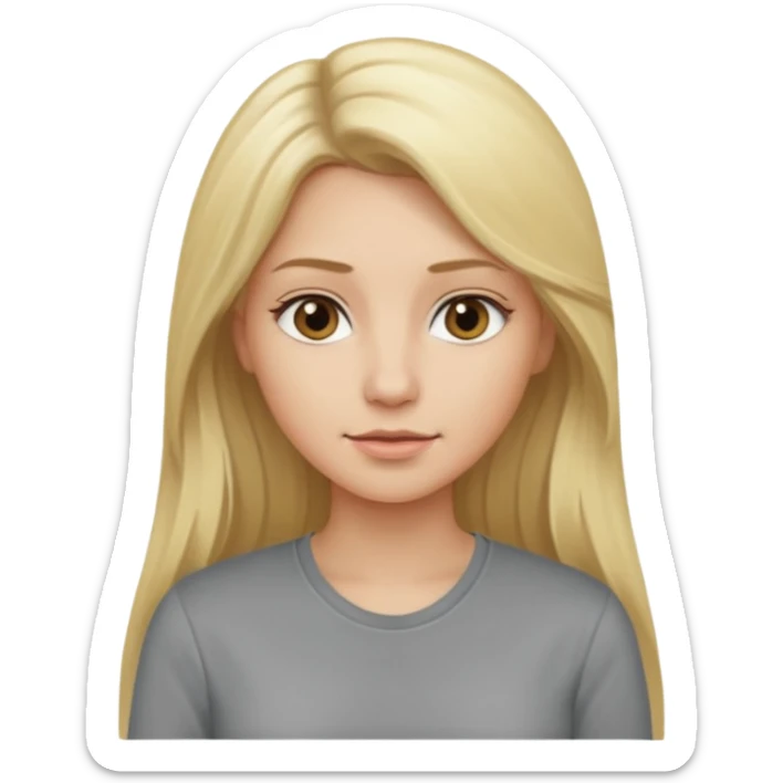 woman with long blonde hair, wear grey shirt sticker
