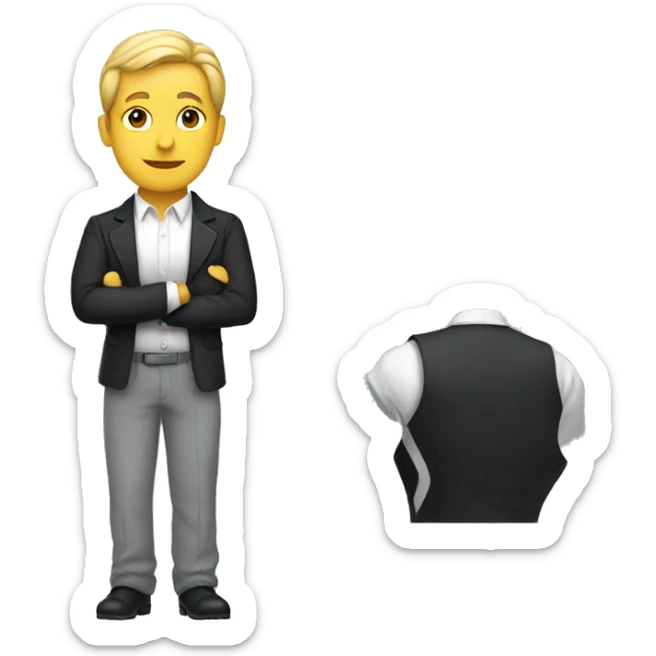 The board is a conductor with a white shirt and a black scarf on the sides with a white and red stripe and a gray vest sticker