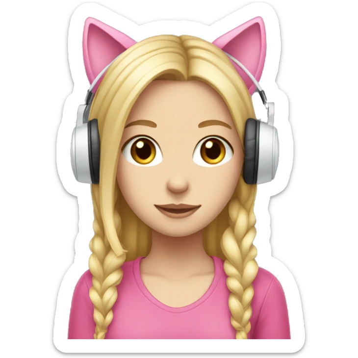 white girl with long blonde hair wearing pink cat ear headphones  sticker