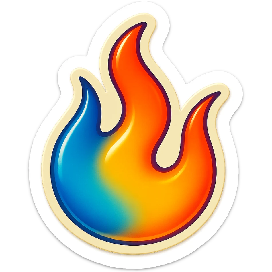 fire streak emoji, playful and modern with blue to orange gradient, vibrant and matching reference image sticker