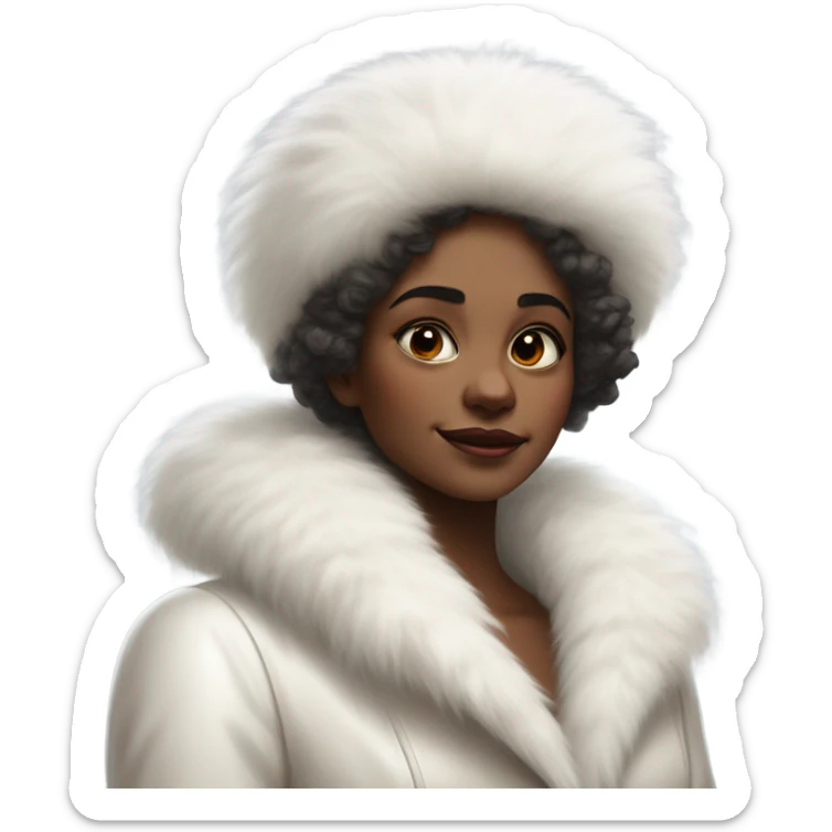 a girl with a white big fluffy fur hat and white fur coat, Ada Gladys Killins, aestheticism, a character portrait sticker