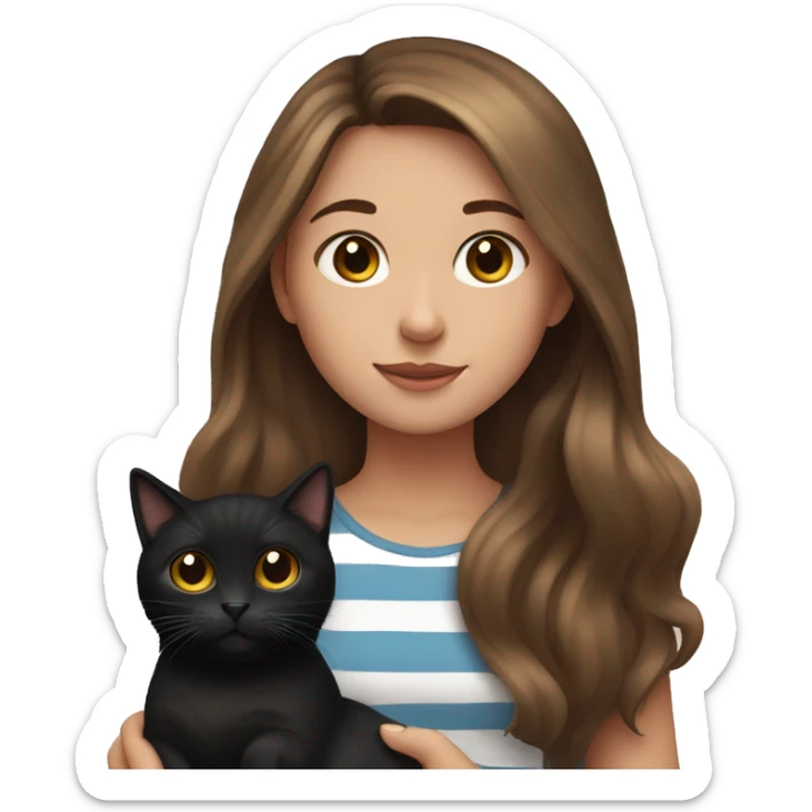 Girl with long brown hair holding one black cat and one striped cat  sticker