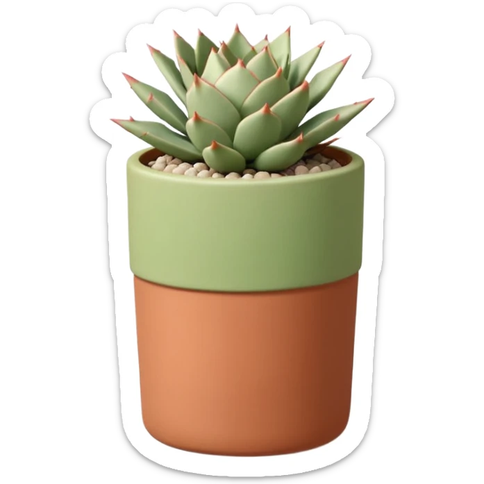 A ceramic pot in a pastel terracotta color, shaped like a cylinder, the pot is tall and contains an Acanthocalycium Glaucum cactus plant. sticker