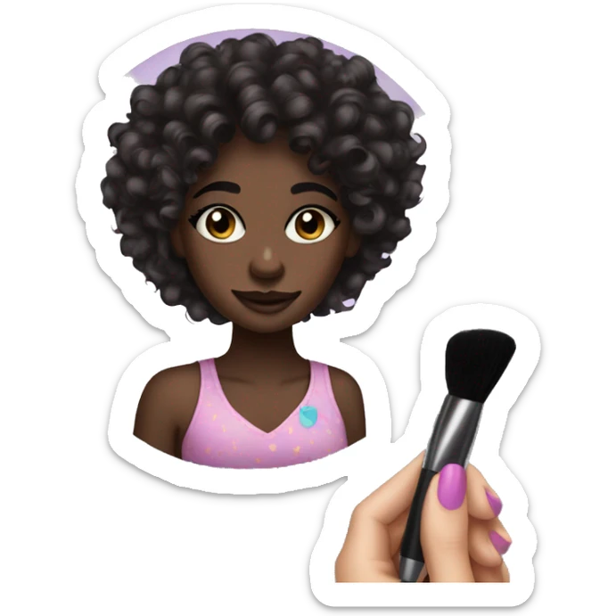 dark skin dark hair curly hair girl doing makeup sticker