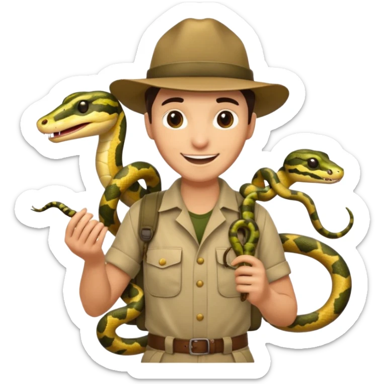 Depict different emotions of a photographer with snakes and other exotic animals sticker