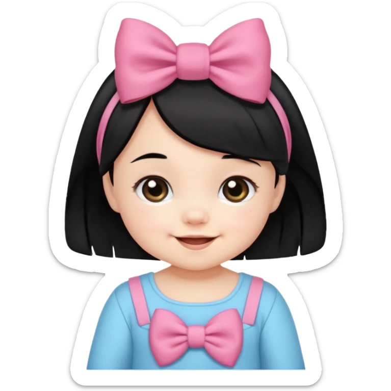 Adorable cute tiny baby girl with black hair wearing a bow tiny smiling  sticker