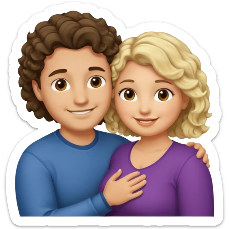 flirty couple hugging. The man short dark brown hair. The woman is chubby and has shoulder-length blond curls sticker