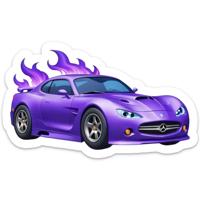 Purple car drifting with navy blue flames coming out of the rear tires. sticker