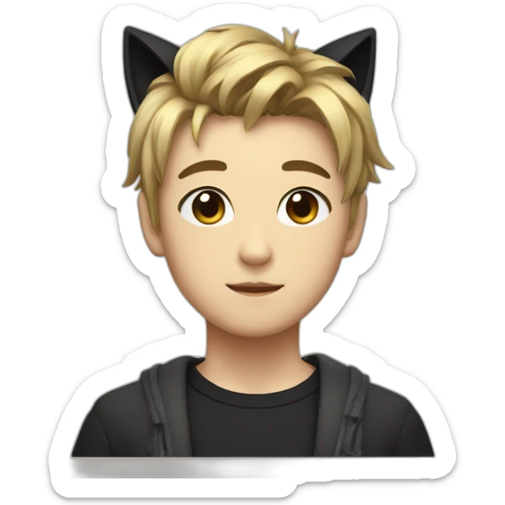 Japanese boy, with black cat ears and a cute hair style in black sticker