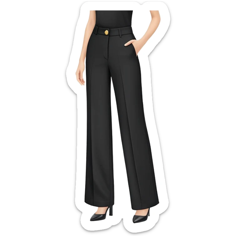 tailored palazzo pants for petite women, moderate wide leg, formal dress pants with button closure, shorter length, elegant office wear, only the garment on white background sticker