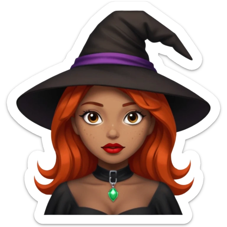 Pretty girl with Light brown skin and freckles dressed as a sexy Witch sticker