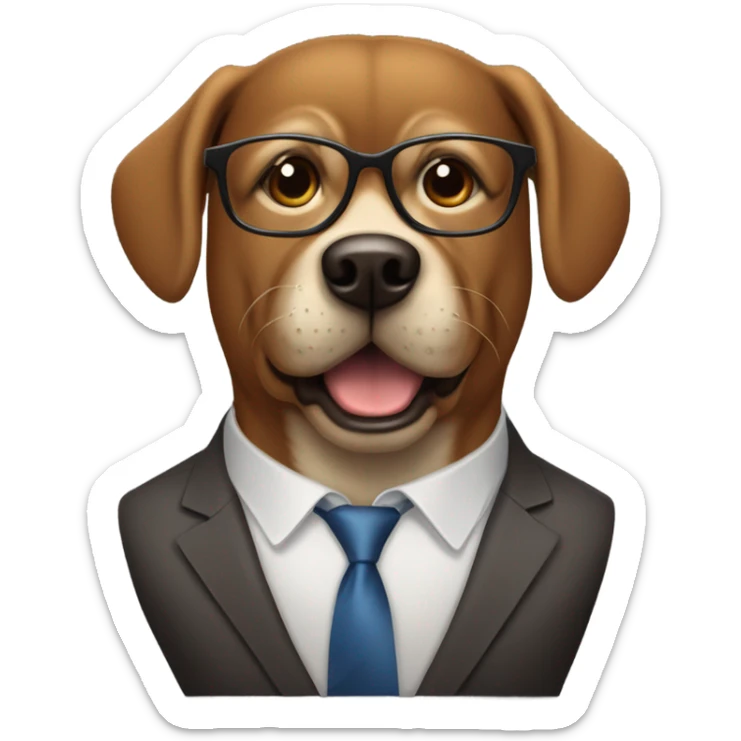 A muscular brown dog in a suit, glasses, and a tie gestured “I don't know.” sticker