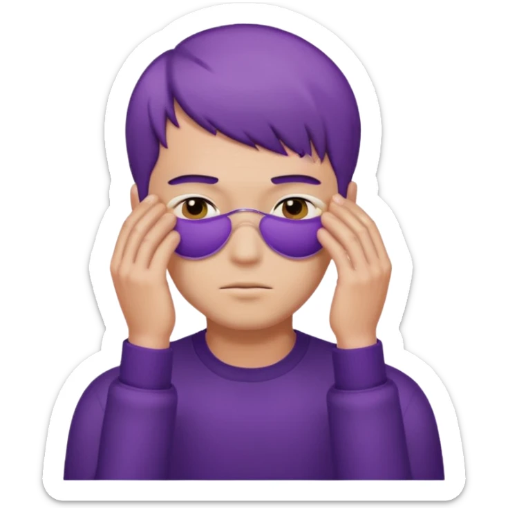 men with purple short hair, hair cover eyes sticker