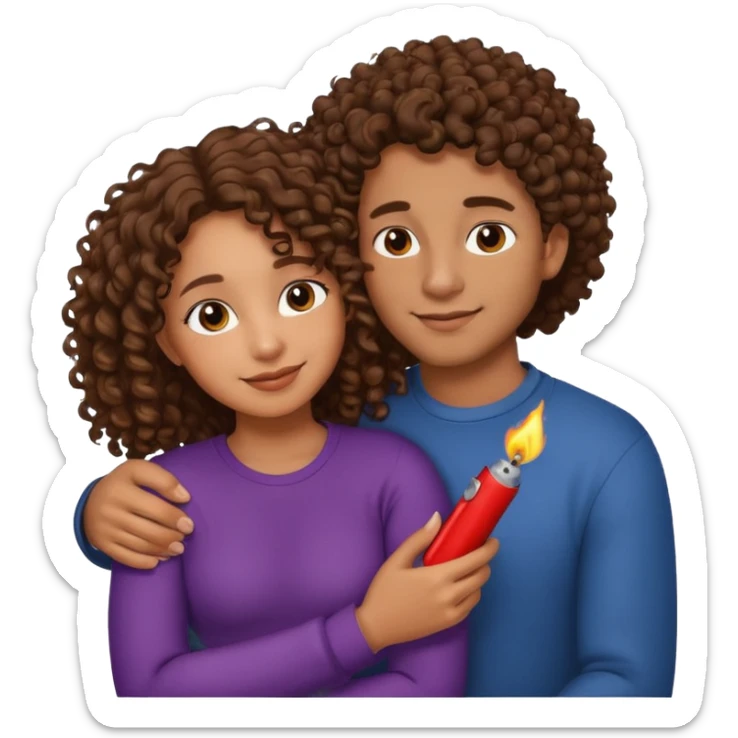 cuddling couple, male with lighter skin , brownskin girl with curly hair sticker