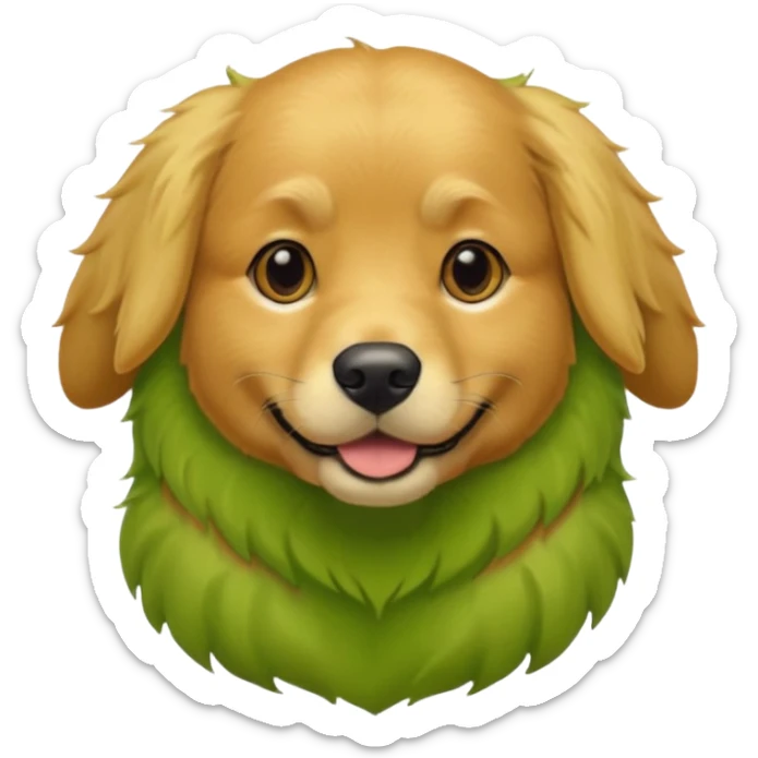 green dog extra furry golden retriever. The dog fur is green sticker