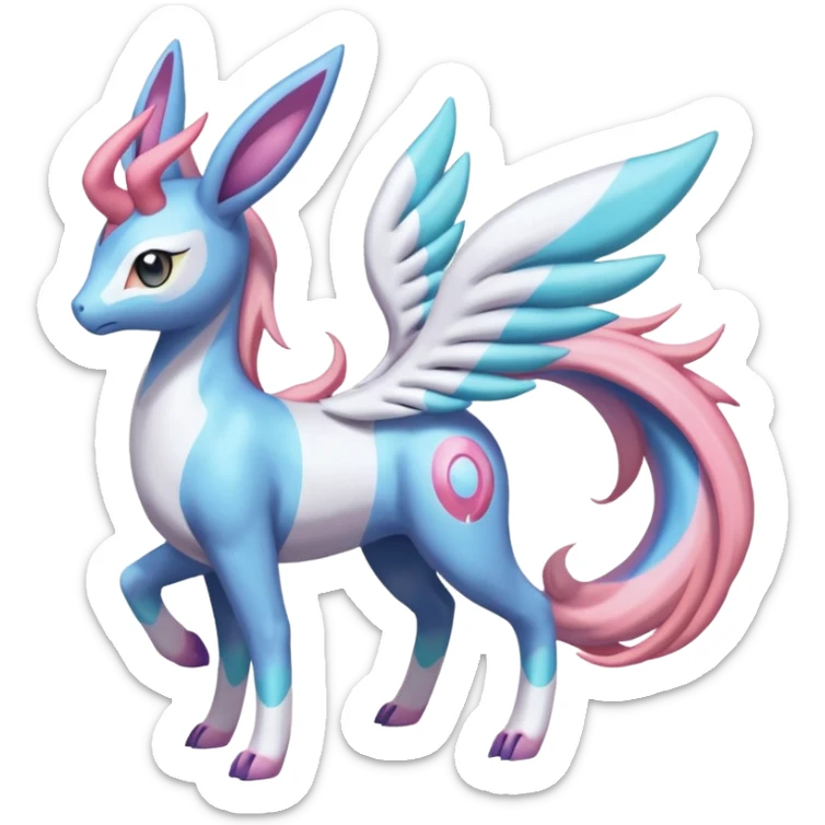 Ponyta-Meloetta-Sylveon-Dialga-Suicune-Palkia-fusion-animal-hybrid-creature, full body  sticker