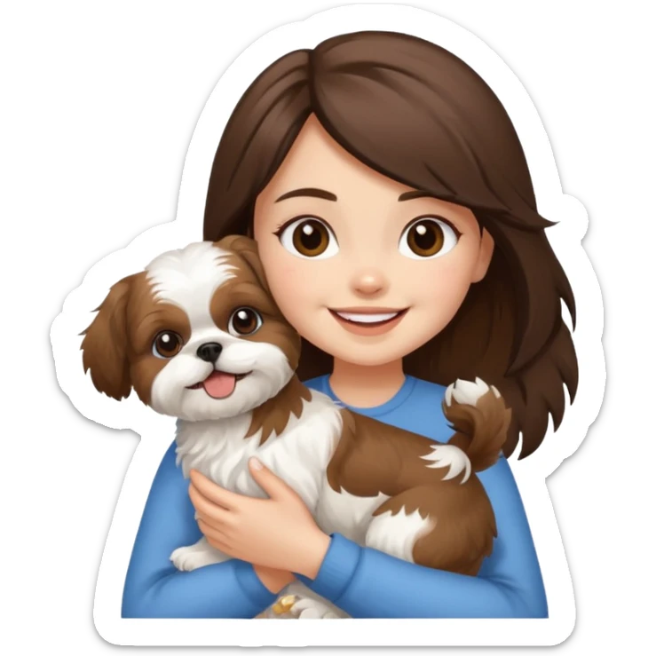 happy brunette girl carrying happy Shih Tzu sticker