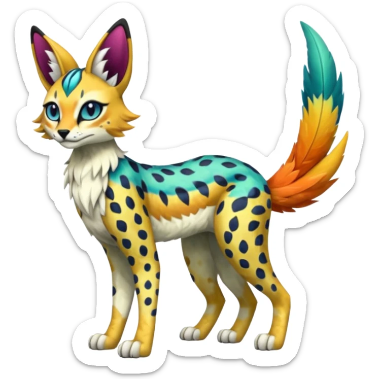 Colorful Meloetta-Vernid-Sergal-Serval-Fakémon-fusion-hybrid-creature sticker