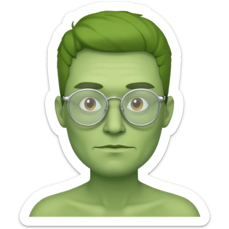 make me a guy who is 100% green with cool glasses no facial hair sticker