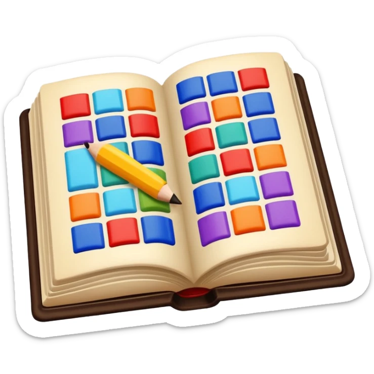 an open book with a dark cover. on the pages of the book, there are examples of tiles in bright colors sticker