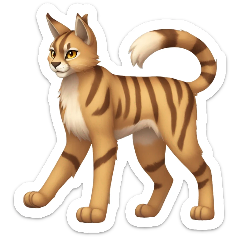 Anthro Beige-Orange-Brown Striped Fur-Sona-Fakemon Lynx-Caracal Full Body sticker