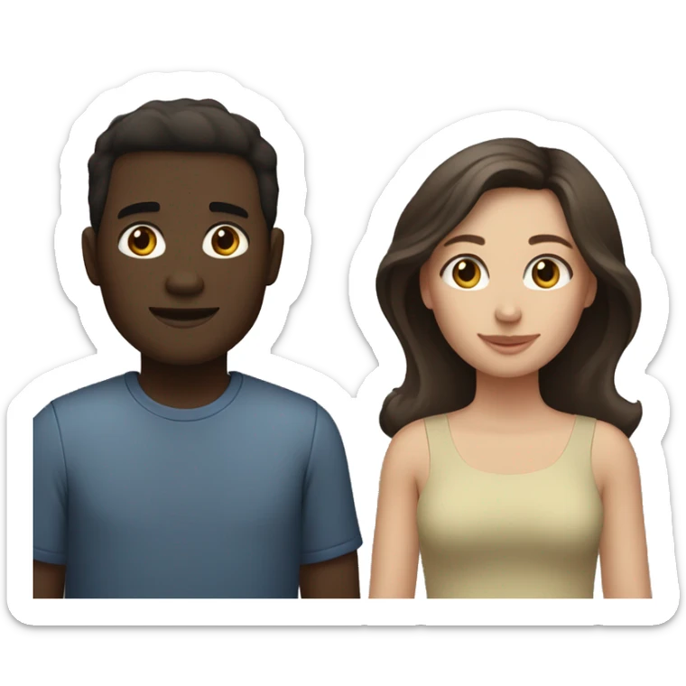 A couple. Woman with dark skin and brown hair. Man with pale skin and dark brown hair. sticker