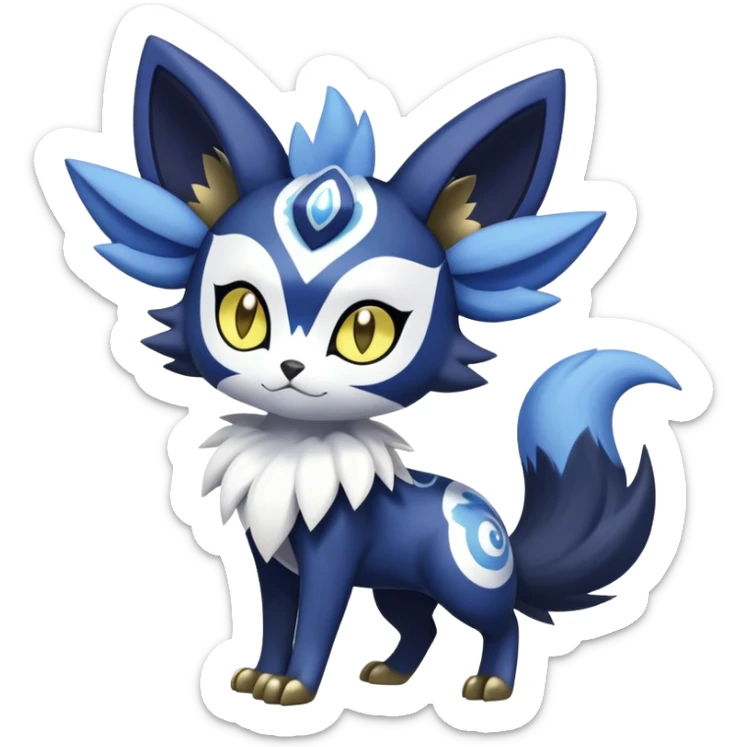 Shiny mExotic Colorfulj Excessive Mysterious Gothic Meowstic-Zorua-Noibat-Pokémon-Fakémon-hybrid-creature (full body) with pattern-markings with golden eyes sticker