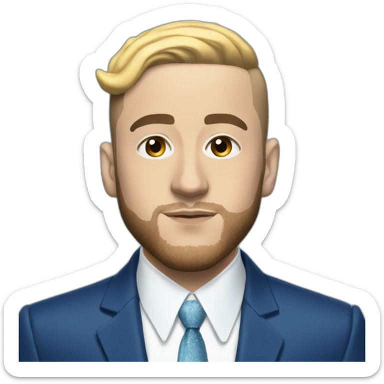 mac miller with a blonde comb over skin fade wearing a blue suit diamond necklace sticker