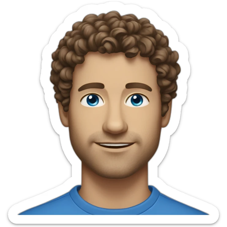 forty years old short curly brown hair man with very clear skin  with blue eyes sticker