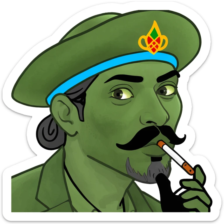 Un boliviano con il pizzetto e la pelle di color caramello che fuma una pipa sticker