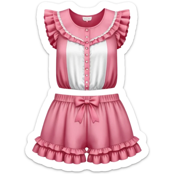 coquette strawberry babydoll blouse with ruffle sleeves and bottom, no human please sticker