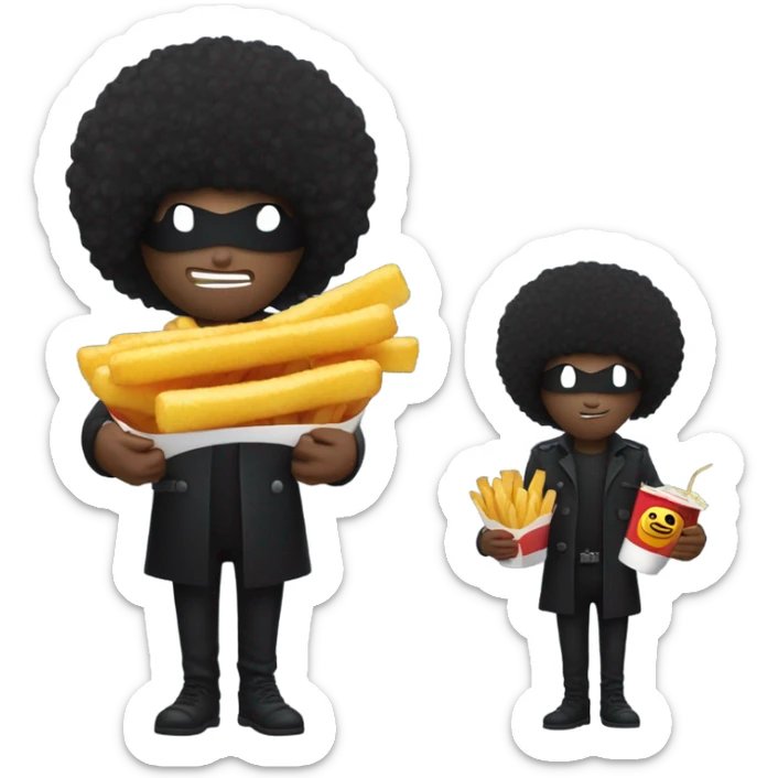 Burglar with an afro and holding a french fry sticker