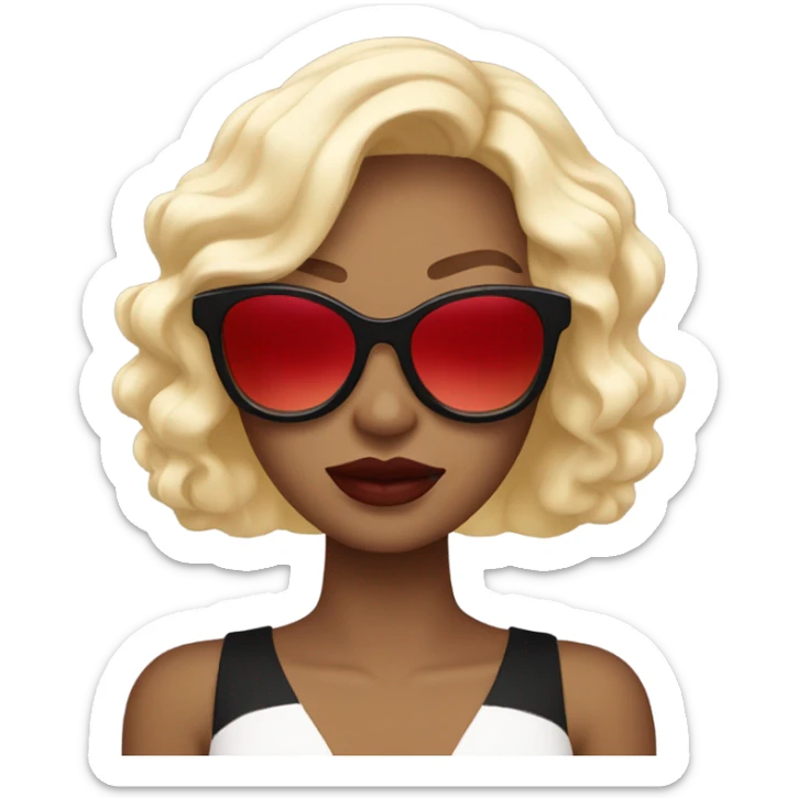 Woman with red skin from the sun blond hair and big black Chanel sunglasses  sticker