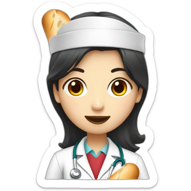 dark hair doctor girl eating french baguette sticker