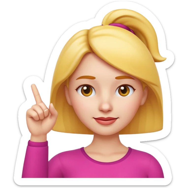 Apple-style 3D emoji of a cartoon woman pointing to her forehead with one finger, friendly expression, clean and colorful design, no background. sticker