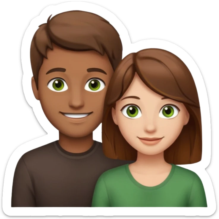 A boyfriend with light brown hair and green eyes next to his girlfriend with dark brown hair and dark brown eyes both are white sticker