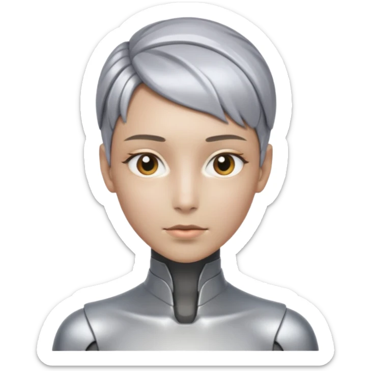 A futuristic bold head that is neither a woman or a male, rather a AI person with a neutral look. The skin is more like a robot, but still humanlike. sticker