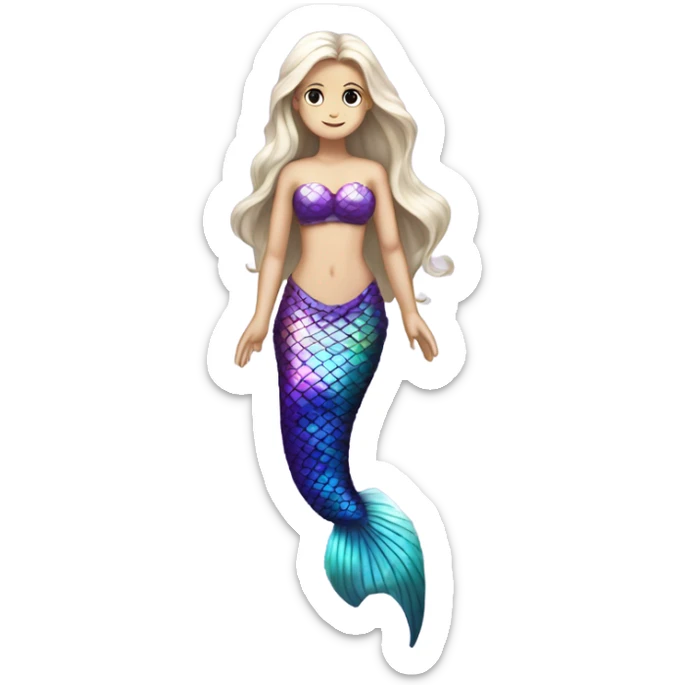 Iridescent mermaid tail full body white girl long hair brown and purple sticker