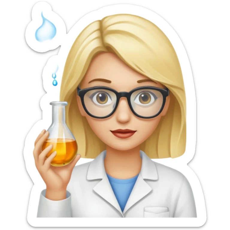 Eine hellblonde Chemikerin mit typischem Erlmeyerkolben in der Hand und Laborbrille auf sticker